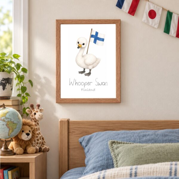 Finland national animal framed print in a kids bedroom, oak frame