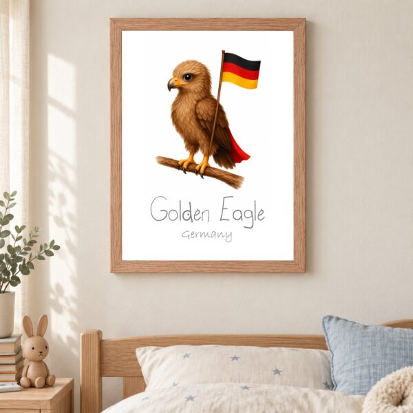 Germany national animal framed print in a kids bedroom, oak frame