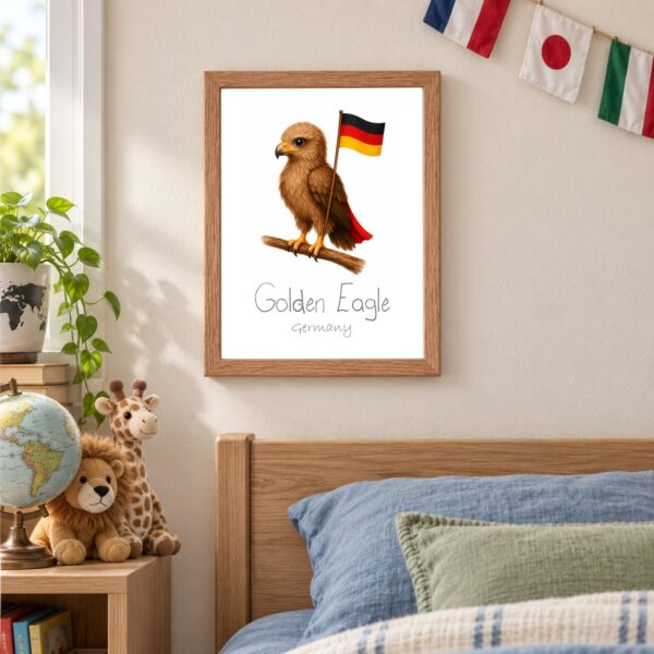 Germany national animal framed print in a kids bedroom, oak frame