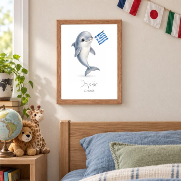 Greece national animal framed print in a kids bedroom, oak frame