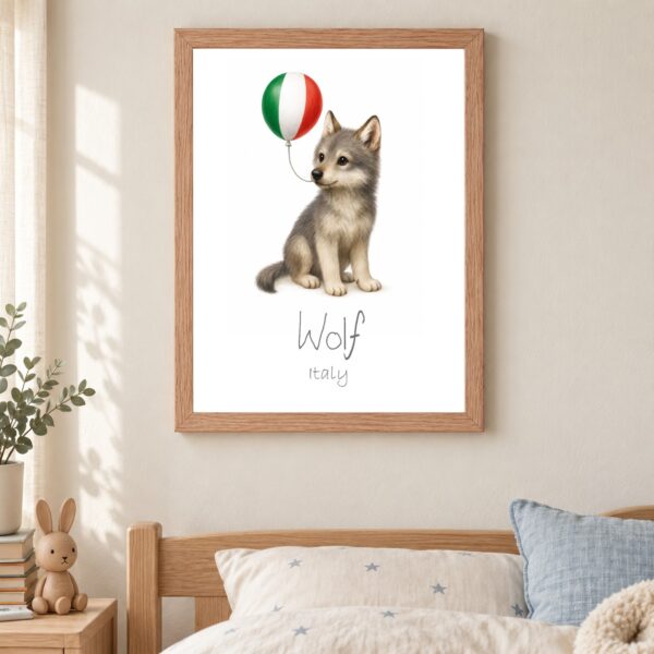 Italy national animal framed print in a kids bedroom, oak frame