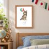 Italy national animal framed print in a kids bedroom, oak frame
