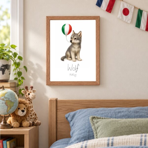 Italy national animal framed print in a kids bedroom, oak frame