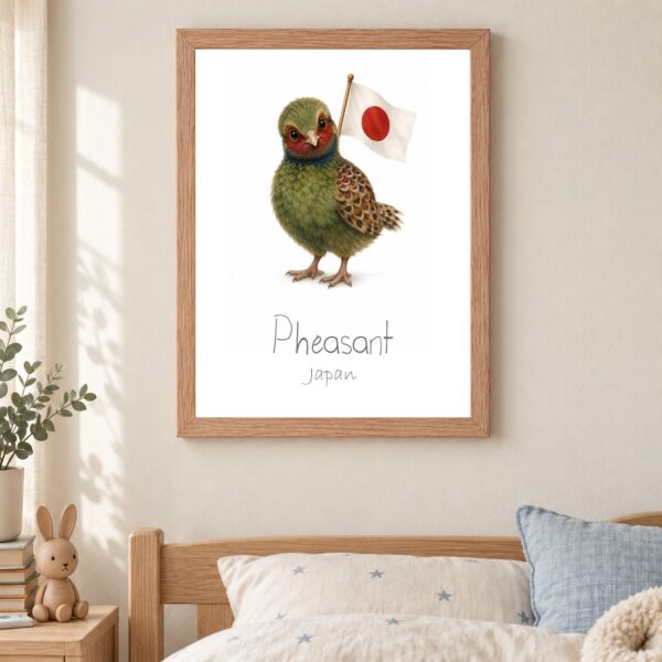 Japan national animal framed print in a kids bedroom, oak frame Japan national animal framed print in a kids bedroom, oak frame