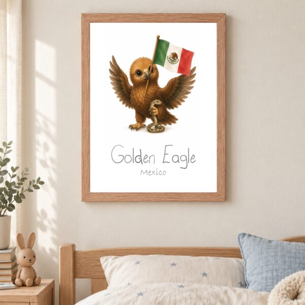 Mexico national animal framed print in a kids bedroom, oak frame Mexico national animal framed print in a kids bedroom, oak frame