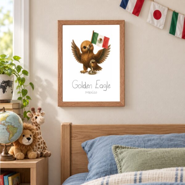 Mexico national animal framed print in a kids bedroom, oak frame Mexico national animal framed print in a kids bedroom, oak frame