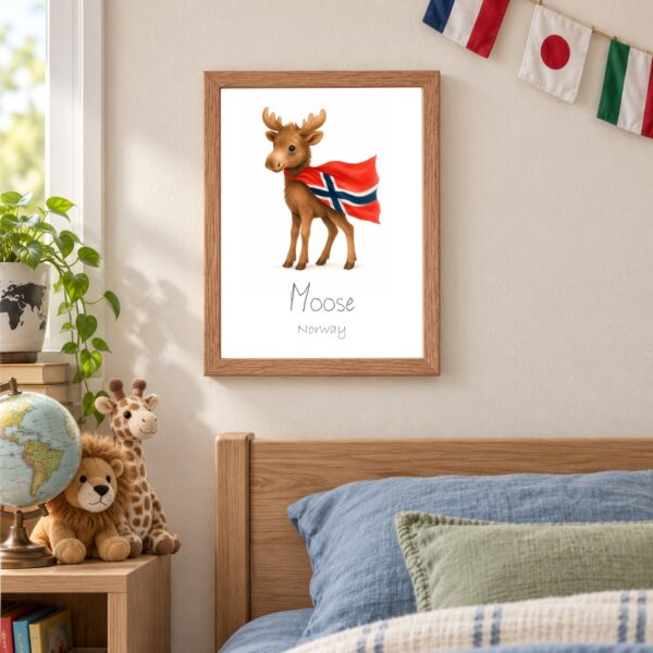 Norway national animal framed print in a kids bedroom, oak frame