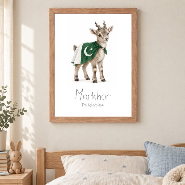 Pakistan national animal framed print in a kids bedroom, oak frame Pakistan national animal framed print in a kids bedroom, oak frame