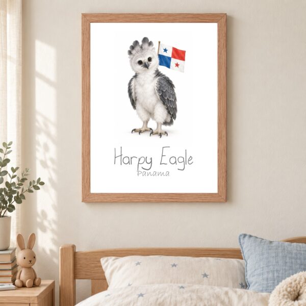 Panama national animal framed print in a kids bedroom, oak frame