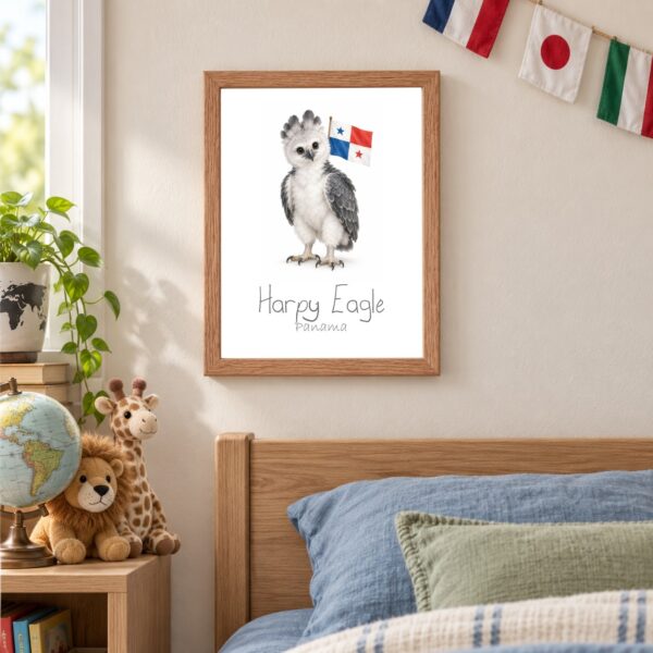 Panama national animal framed print in a kids bedroom, oak frame