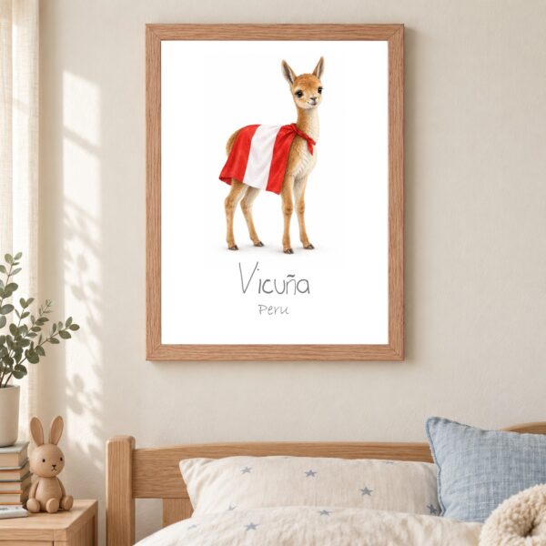 Peru national animal framed print in a kids bedroom, oak frame Peru national animal framed print in a kids bedroom, oak frame
