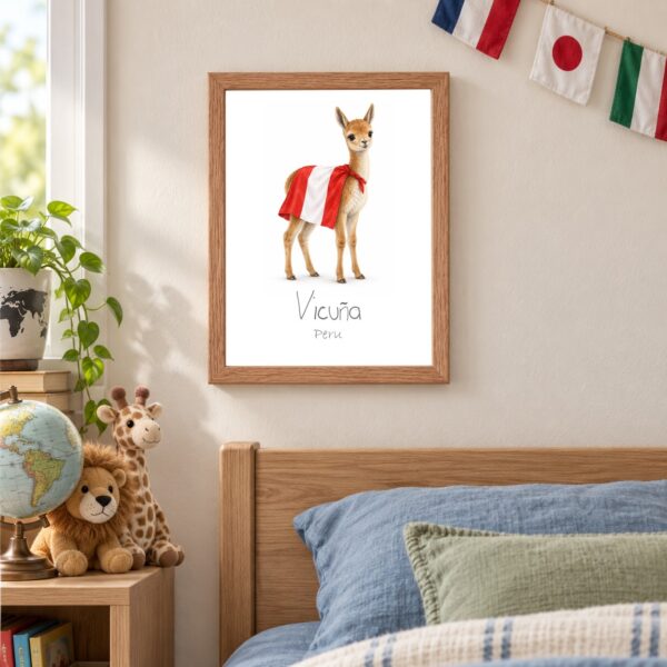 Peru national animal framed print in a kids bedroom, oak frame Peru national animal framed print in a kids bedroom, oak frame