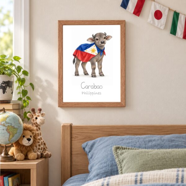 Philippines national animal framed print in a kids bedroom, oak frame Philippines national animal framed print in a kids bedroom, oak frame