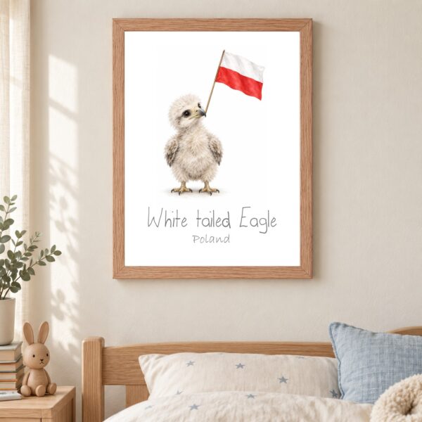 Poland national animal framed print in a kids bedroom, oak frame Poland national animal framed print in a kids bedroom, oak frame