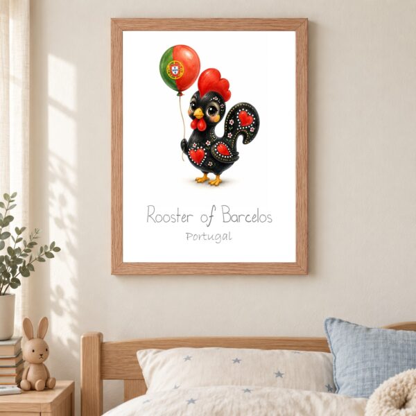 Portugal national animal framed print in a kids bedroom, oak frame Portugal national animal framed print in a kids bedroom, oak frame