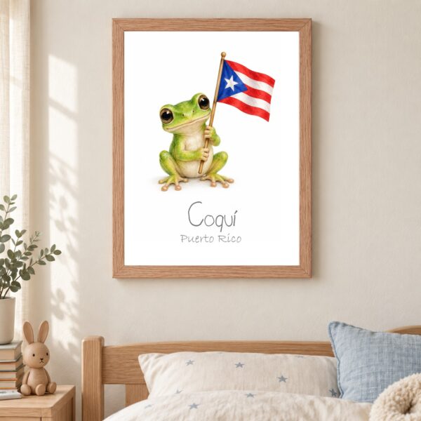 Puerto Rico national animal framed print in a kids bedroom, oak frame Puerto Rico national animal framed print in a kids bedroom, oak frame
