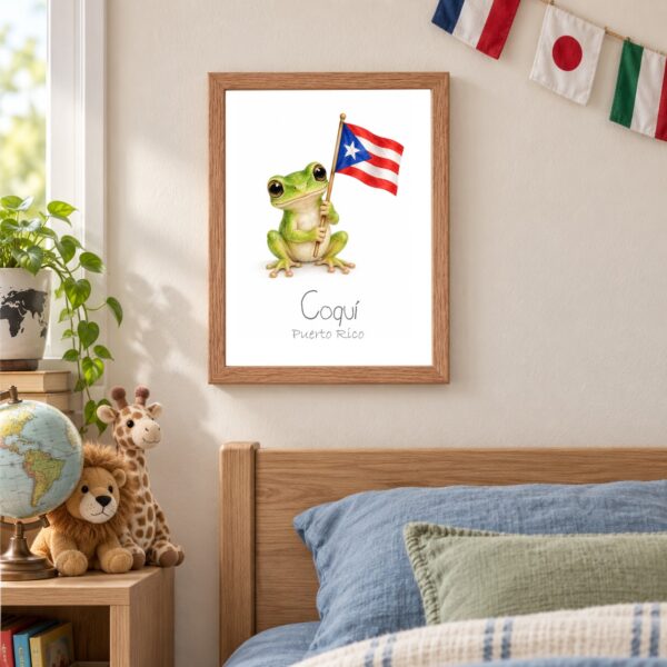 Puerto Rico national animal framed print in a kids bedroom, oak frame Puerto Rico national animal framed print in a kids bedroom, oak frame