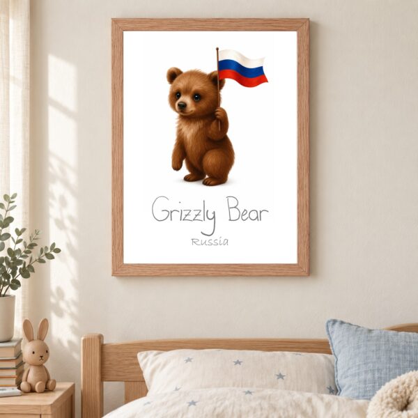 Russia national animal framed print in a kids bedroom, oak frame Russia national animal framed print in a kids bedroom, oak frame
