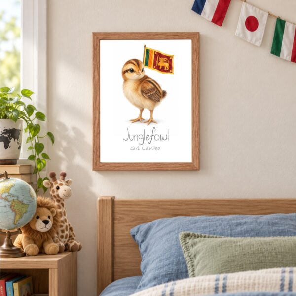 Sri Lanka national animal framed print in a kids bedroom, oak frame Sri Lanka national animal framed print in a kids bedroom, oak frame