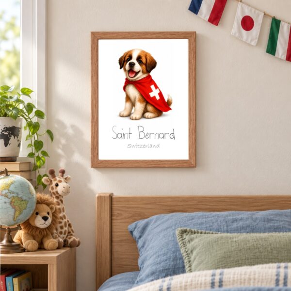 Switzerland national animal framed print in a kids bedroom, oak frame