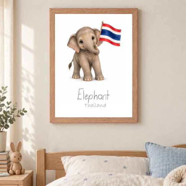 Thailand national animal framed print in a kids bedroom, oak frame