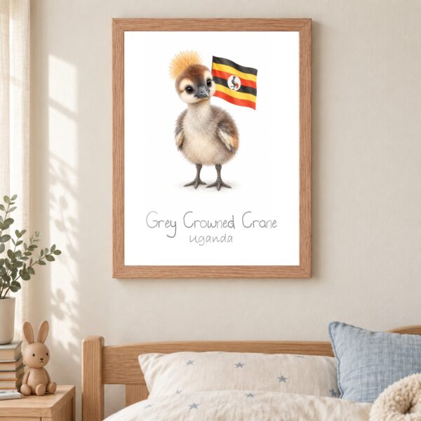 Uganda national animal framed print in a kids bedroom, oak frame