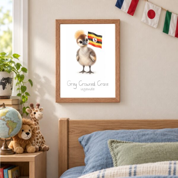 Uganda national animal framed print in a kids bedroom, oak frame