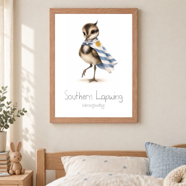 Uruguay national animal framed print in a kids bedroom, oak frame