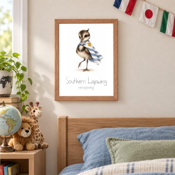 Uruguay national animal framed print in a kids bedroom, oak frame