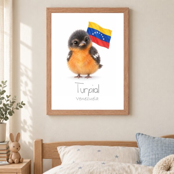 Venezuela national animal framed print in a kids bedroom, oak frame Venezuela national animal framed print in a kids bedroom, oak frame