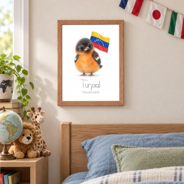 Venezuela national animal framed print in a kids bedroom, oak frame Venezuela national animal framed print in a kids bedroom, oak frame